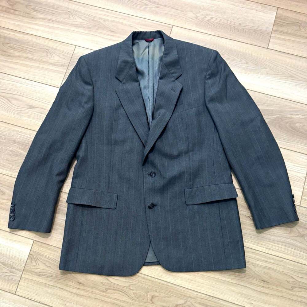 Vintage Hart Schaffner & Marx Viracle Gray Stripe Blazer 43L Union Made 80s